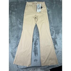Rewash Women's Tan Khaki High Rise Flare Jeans Button Fly Raw Hem Size 5 NWT